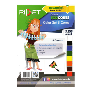 PAPEL CRIATIVO COLOR SET A4 COLORIDO 120G PACOTE C/24 FOLHAS RIDET