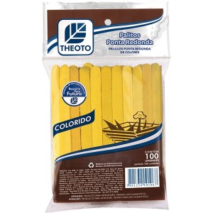 PALITO DE MADEIRA P/ SORVETE PONTA REDONDA C/100 AMARELO THEOTO