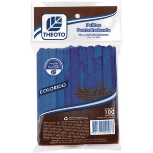 PALITO DE MADEIRA P/ SORVETE PONTA REDONDA C/100 AZUL THEOTO