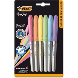 MARCADOR PERMANENTE FINO PASTEL BIC C/6 CORES - REF-891855