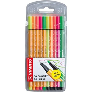 CANETA POINT + PEN NEON - COM 10 CORES SORTIDAS NEON (5 POINT, 5 PEN)