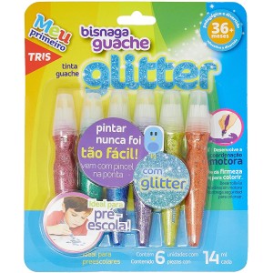 GUACHE BISNAGA TRIS C/ 6 CORES - GLITTER - REF 681306