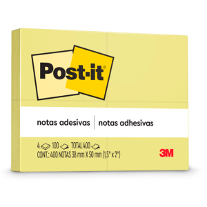 Blocos Adesivos Post-It® Amarelo 4 Blocos de 38 Mm X 50 Mm – 100 Folhas Cada