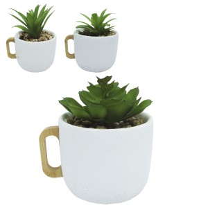 FLOR ARTIFICIAL SUCULENTA COM VASO DE CIMENTO CANECA 10X12,5X12CM