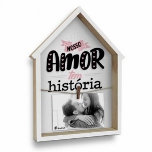 PORTA RETRATO CASINHA MADEIRA - NOSSO AMOR