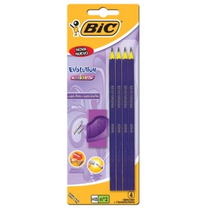 LÁPIS PRETO EVOLUTION COLORS ROXO 4 LÁPIS + 1 BORRACHA BIC