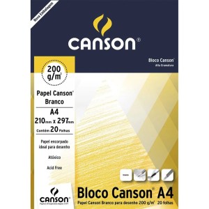 Bloco Desenho 200 g/m² Branco A4 21,0 x 29,7 cm com 20 Folhas Canson
