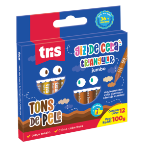 GIZ DE CERA JUMBO TRIANGULAR TONS DE PELE 12 CORES TRIS REF 683256