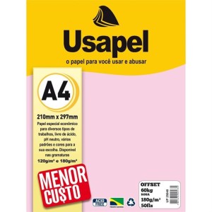 PAPEL SULFITE A4 OFFSET 180GR 50FLS ROSA - UN